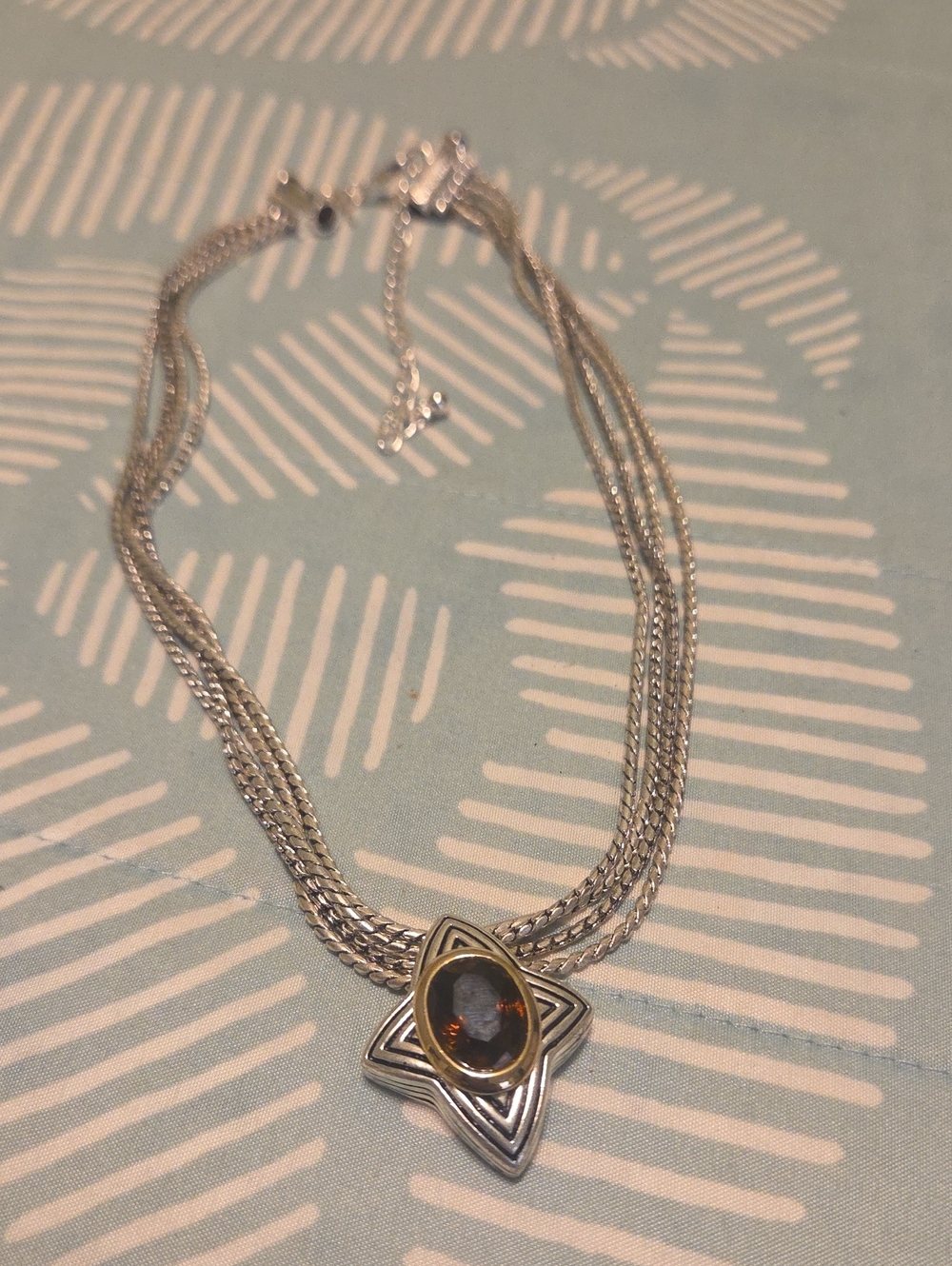Vintage AVON MN Silver Star Pendant Necklace with Smokey Topaz Stone
